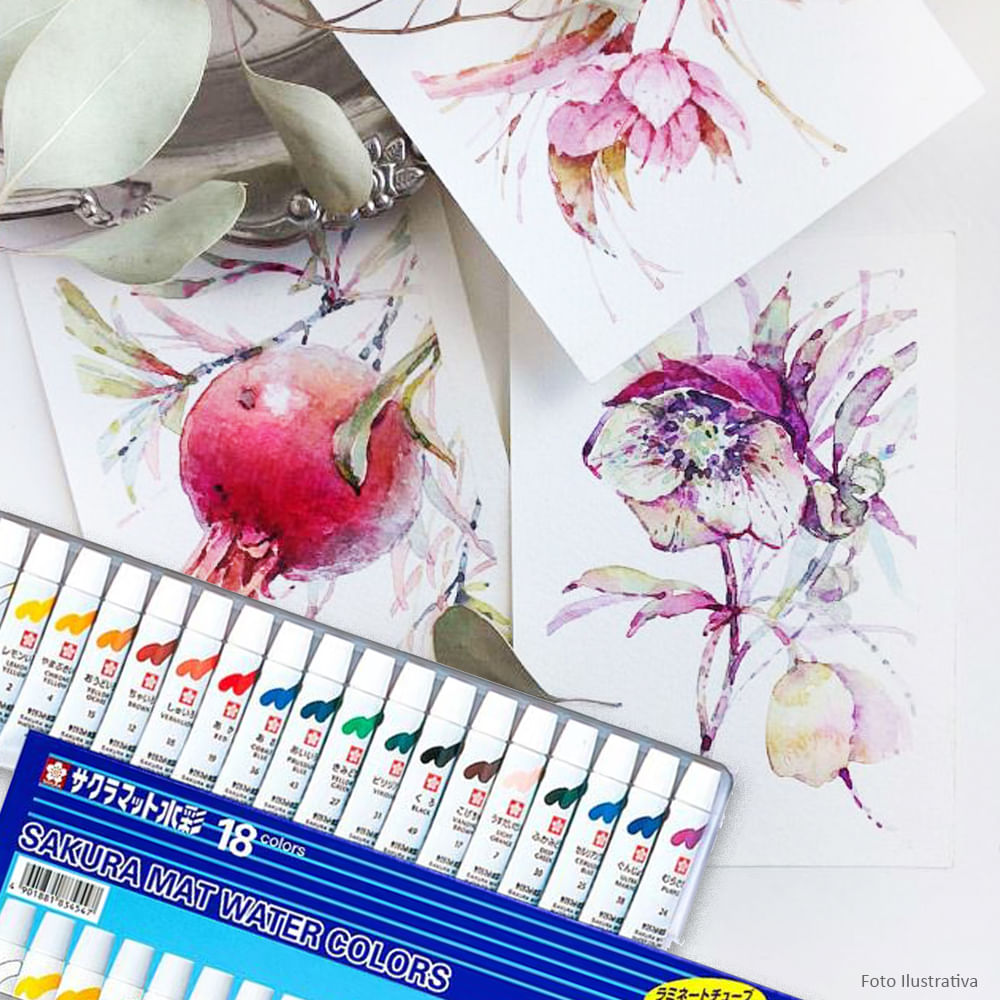 Tinta Aquarela Water Colors 18 Cores Emw-18 - Sakura