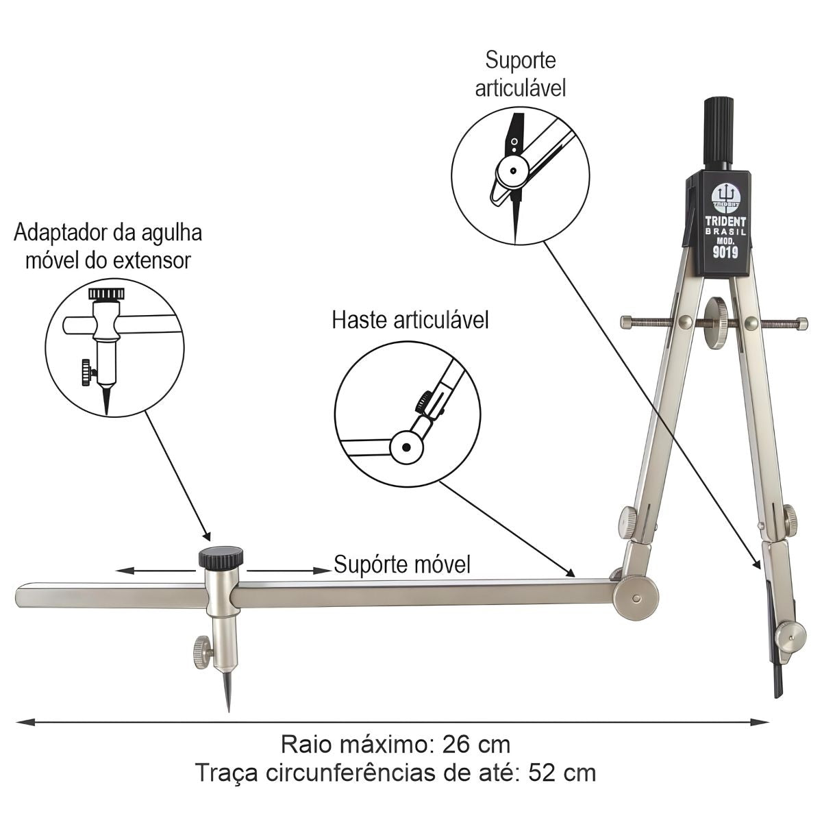 Compasso Balaustre Completo Trident - Modelo 9019