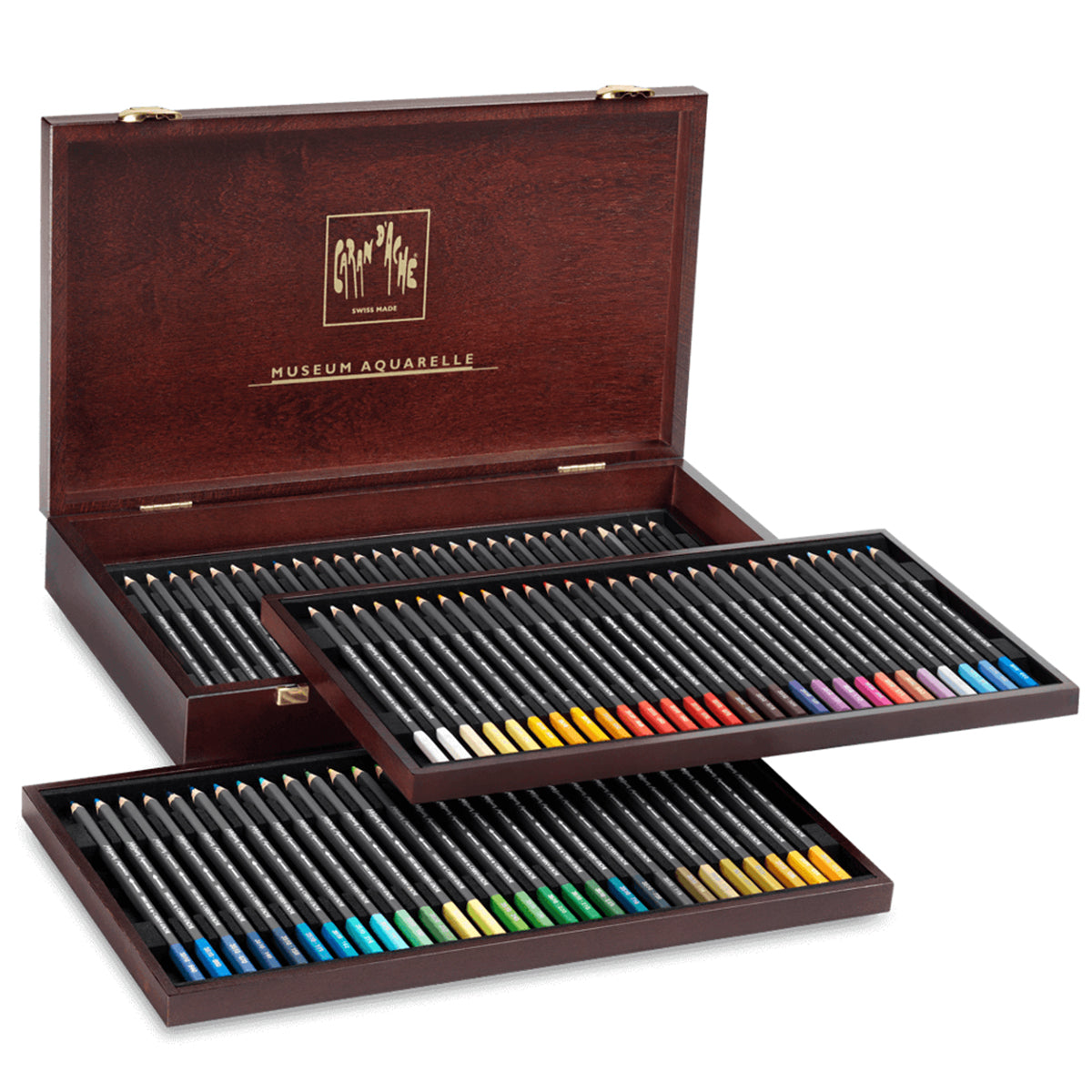 Estojo de Madeira Lápis de Cor Aquarela Museum Caran D'ache com 76 Cores