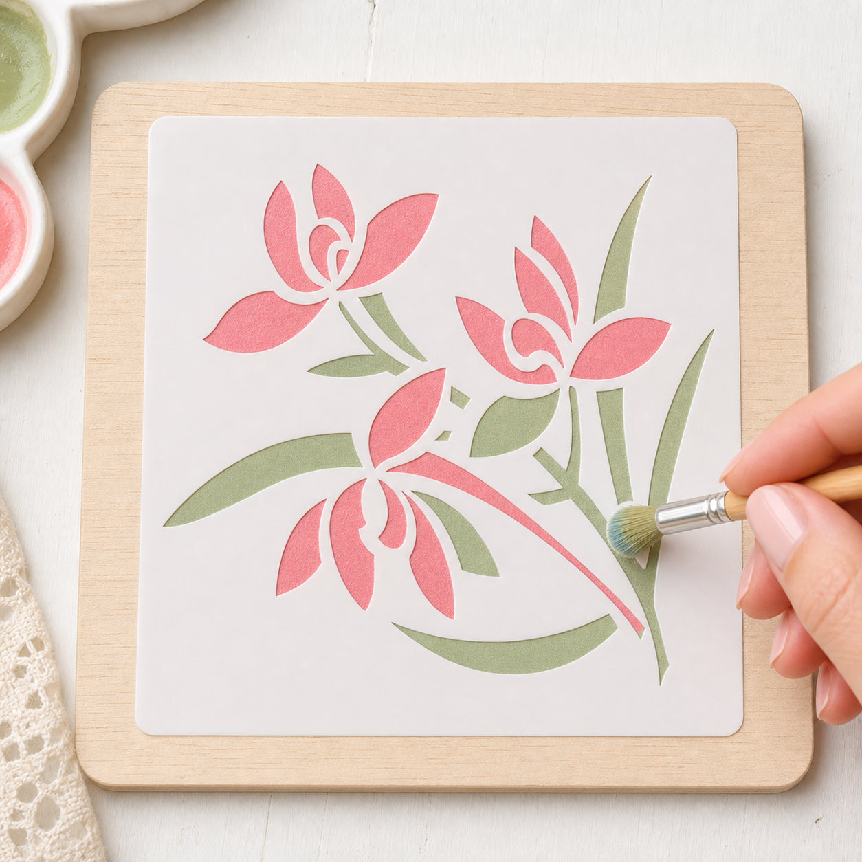 Stencil - Flores 10x10cm para Pintura Decorativa e Artesanato St-x-044 - Litoarte