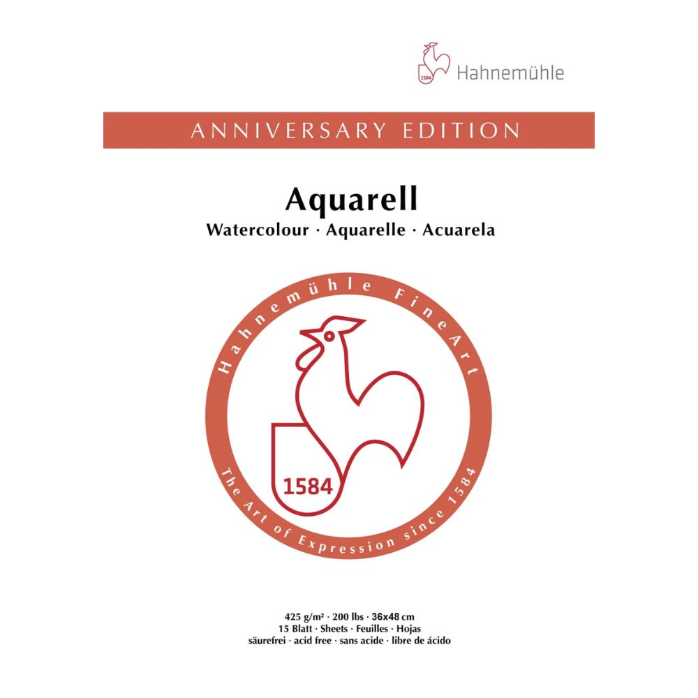 Bloco de Papel para Aquarela Hahnemühle Anniversary Pad 425g/m² 24x32cm com 15 Folhas