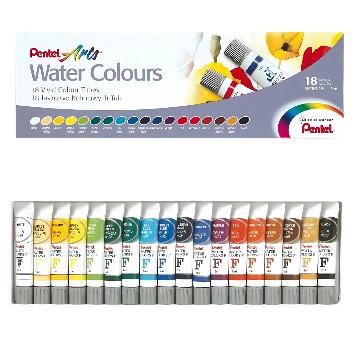 Estojo Tinta Aquarela Wfrs Pentel 5ml com 18 Cores