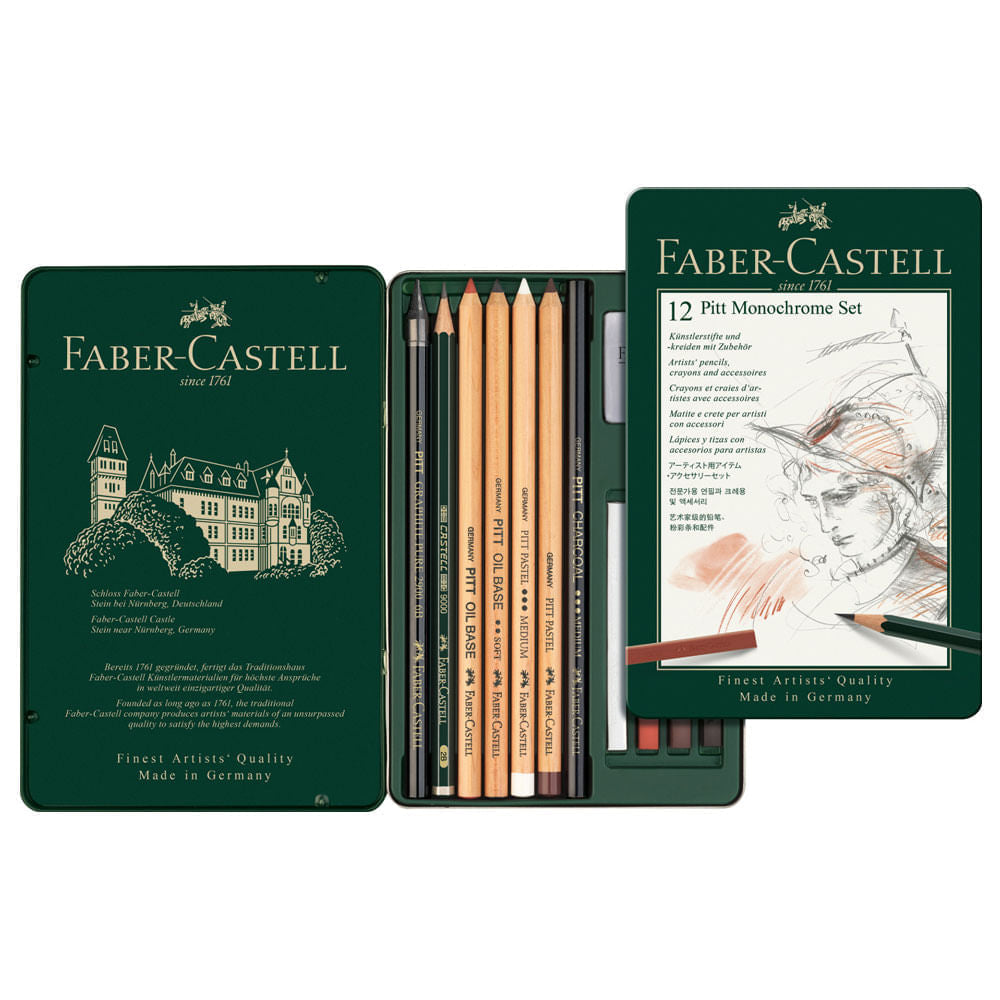 Estojo para Desenho Monocromático Pitt Pequeno 12 Peças Faber-castell 112975