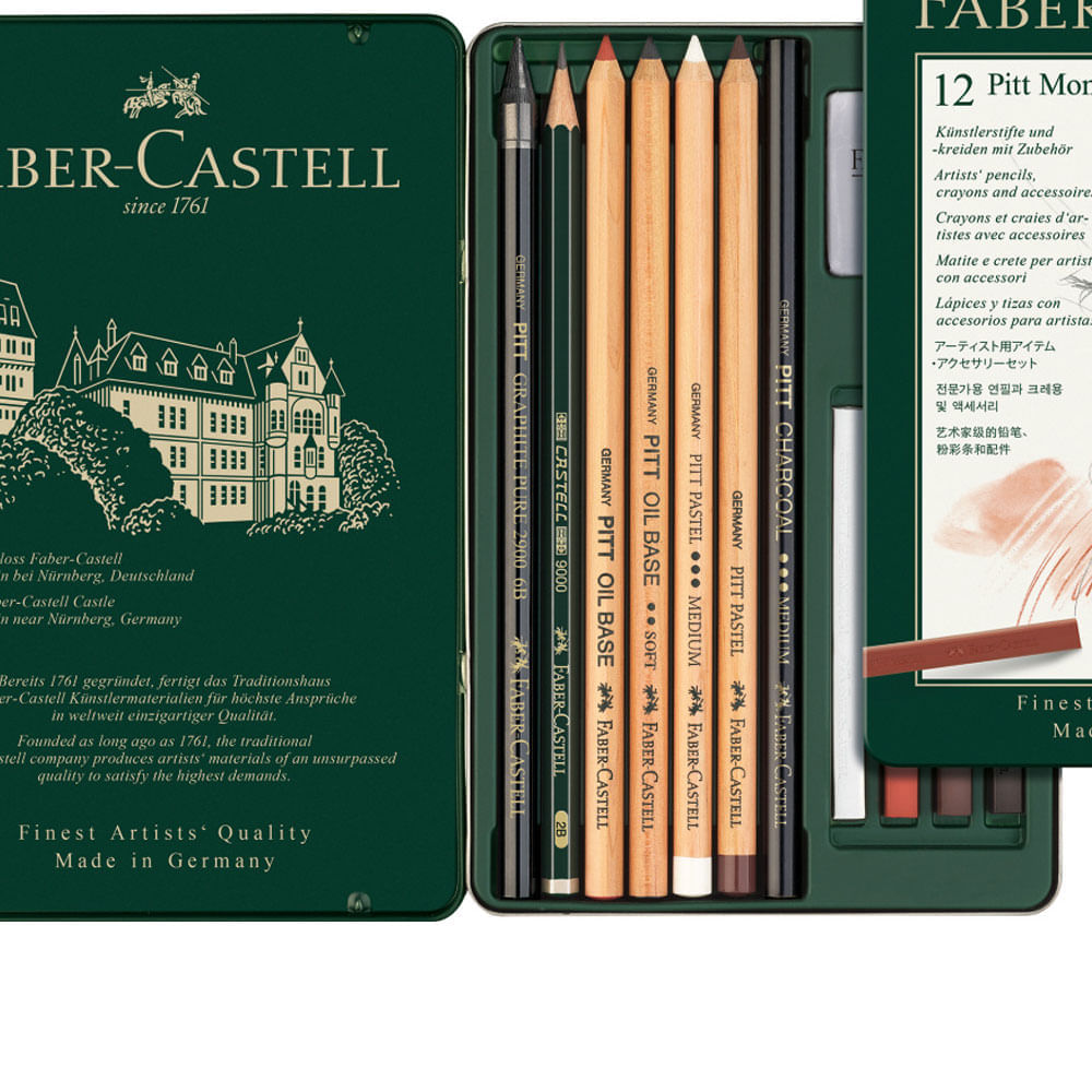 Estojo para Desenho Monocromático Pitt Pequeno 12 Peças Faber-castell 112975