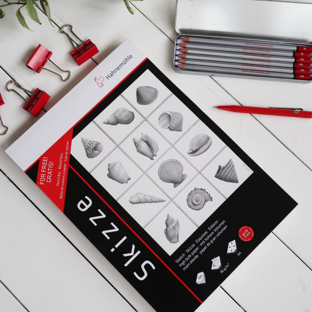 Kit 2 Blocos de Desenho Hahnemühle Skizze 96g/m² A4 100 Folhas + 6 Lápis
