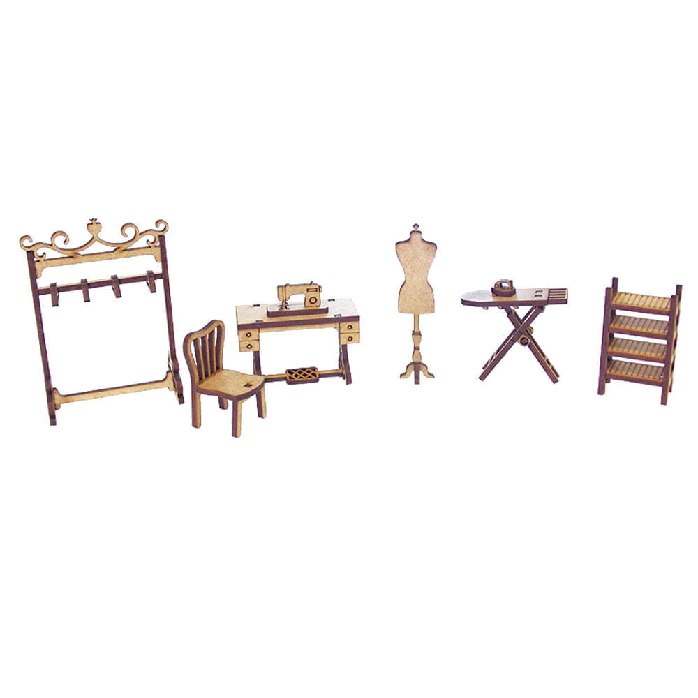Kit Miniaturas Mdf Cru Ateliê de Costura K2013 - Woodplan