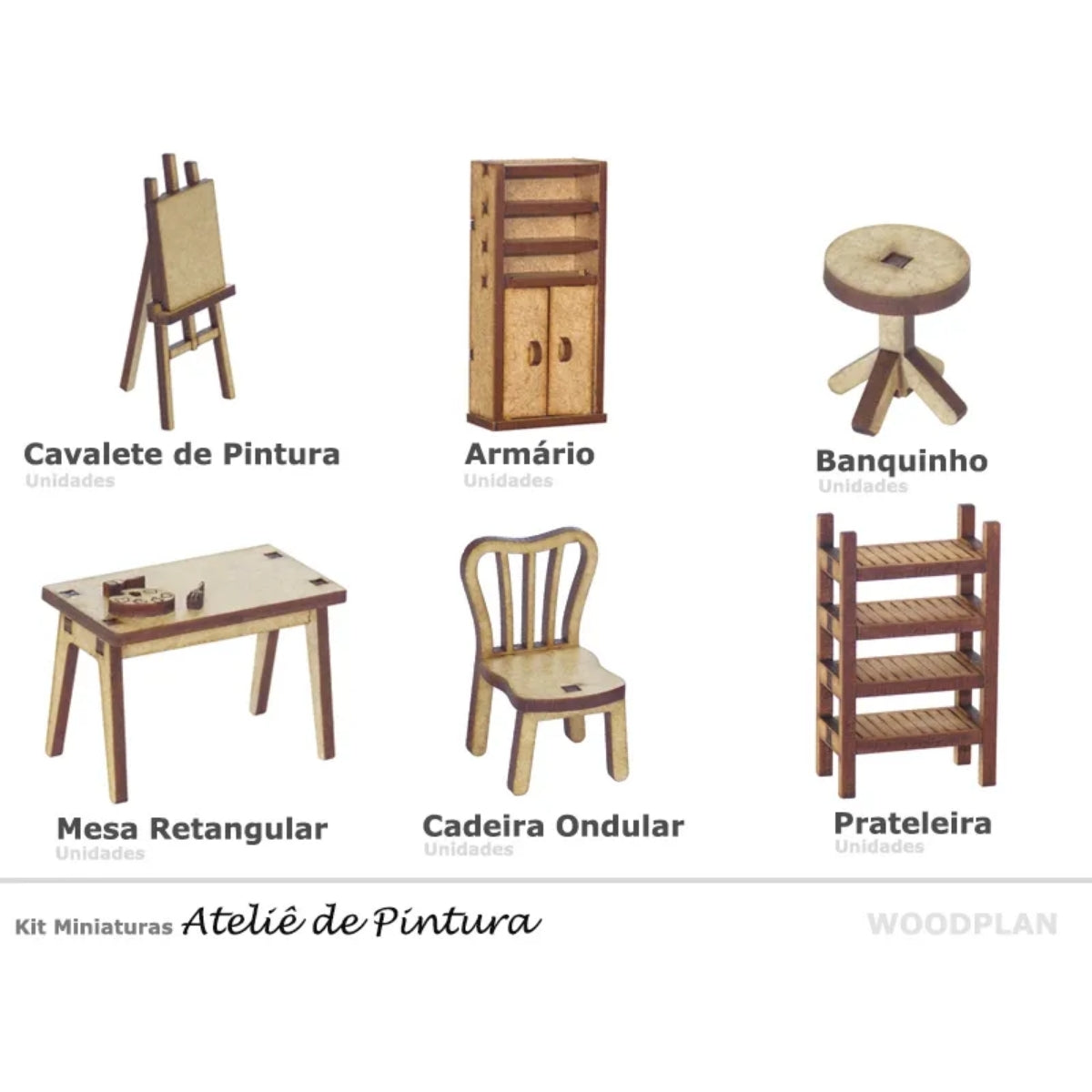 Kit Miniaturas Mdf Cru Ateliê de Pintura K2015 - Woodplan