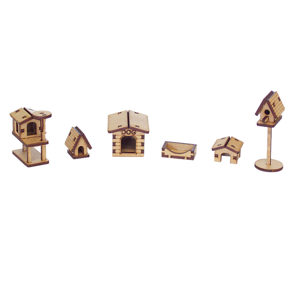 Kit Miniaturas Mdf Cru Casinhas Pet K2010 - Woodplan