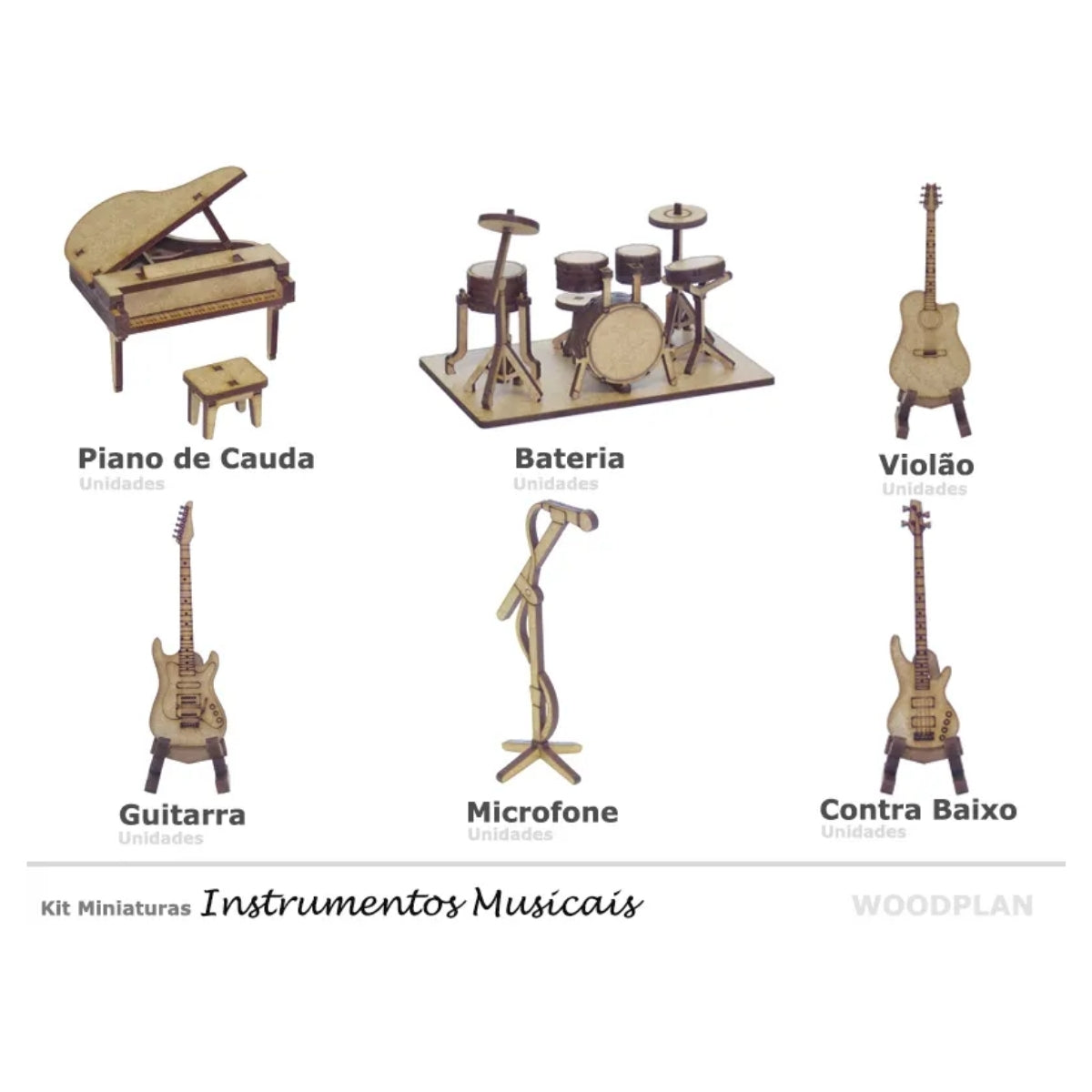 Kit Miniaturas Mdf Cru Instrumentos Musicais K2017 - Woodplan