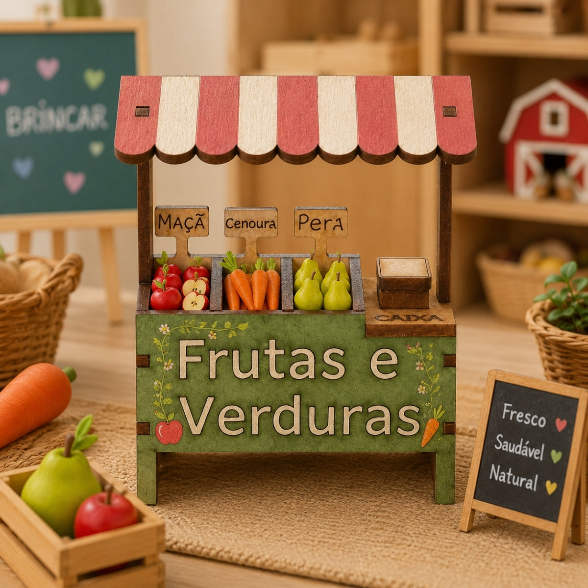 Miniatura Mdf Cru Barraca de Frutas e Verduras 10,5x11x5cm M1056 - Woodplan