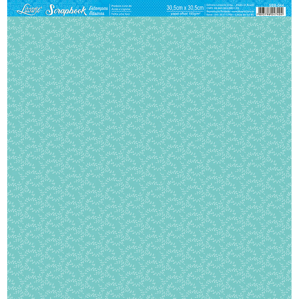 Papel para Scrapbook Estampas Basicas Folhas Fundo Verde 30,5x30,5cm para Scrapbook e Papelaria Criativa Sbb-044 - Litoarte