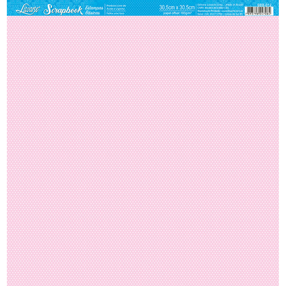Papel para Scrapbook Estampas Basicas Poa Branco e Rosa Ii 30,5x30,5cm para Scrapbook e Papelaria Criativa Sbb-012 - Litoarte
