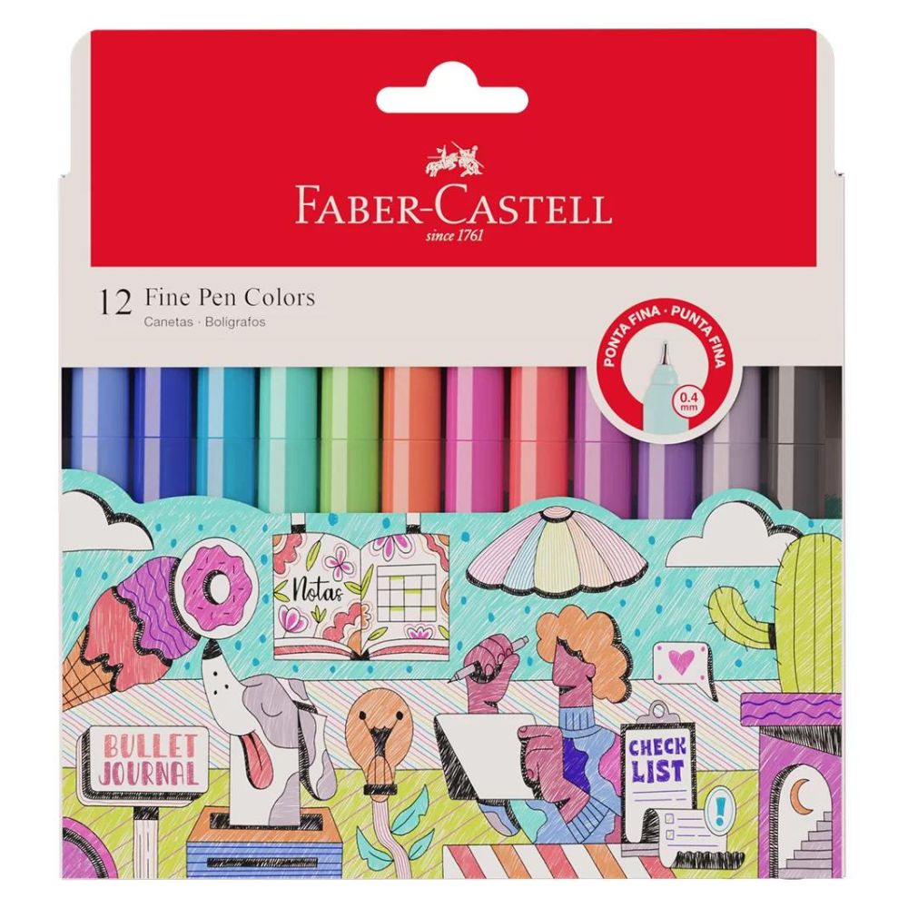 Estojo Caneta Fine Pen Colors 0,4mm 12 Cores - Faber-castell Fpb/es1zf