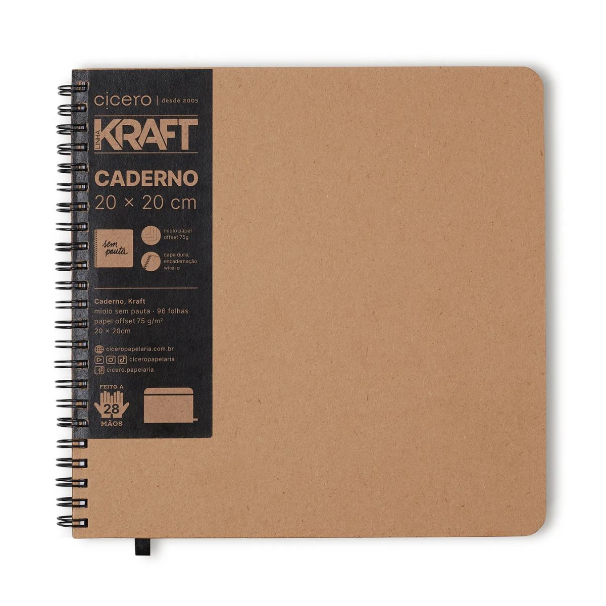 Caderno Cicero Kraft 20x20cm 96 Folhas sem Pauta
