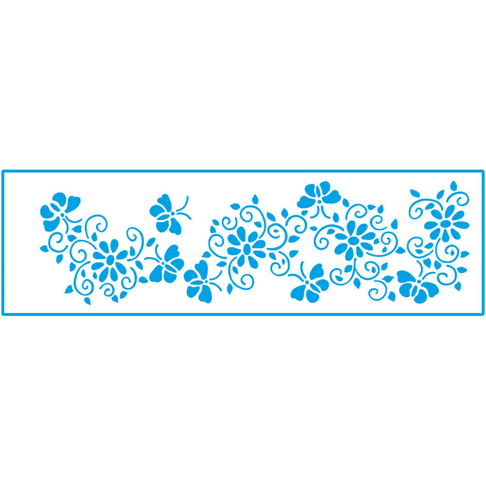 Stencil Estreito Barrado Floral com Borboletas 8x28cm para Pintura Decorativa e Artesanato Ste-139 - Litoarte