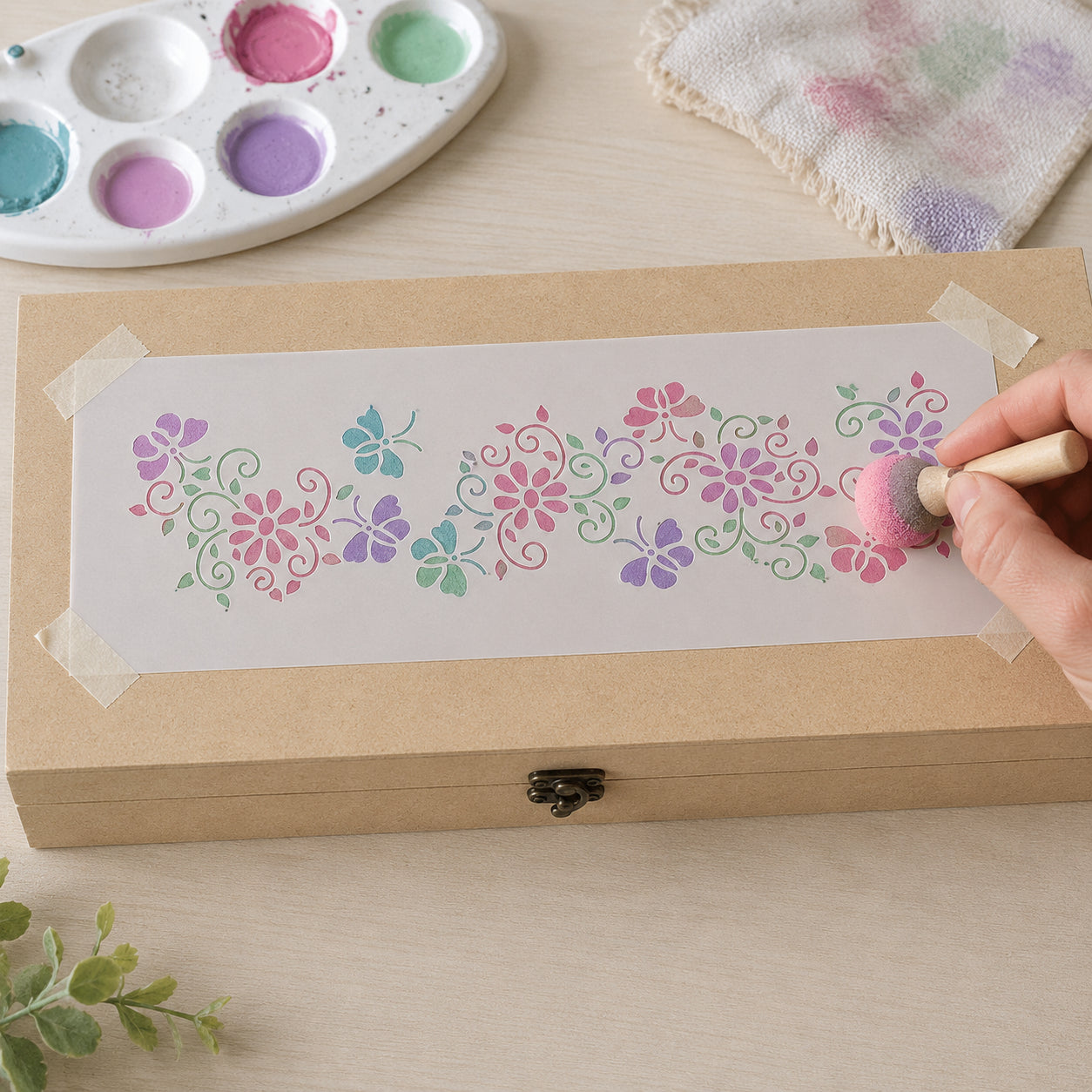 Stencil Estreito Barrado Floral com Borboletas 8x28cm para Pintura Decorativa e Artesanato Ste-139 - Litoarte