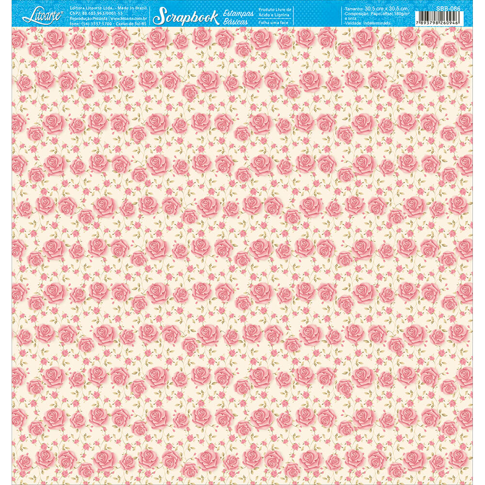Papel para Scrapbook Estampas Basicas Rosas Ii 30,5x30,5cm para Scrapbook e Papelaria Criativa Sbb-086 - Litoarte