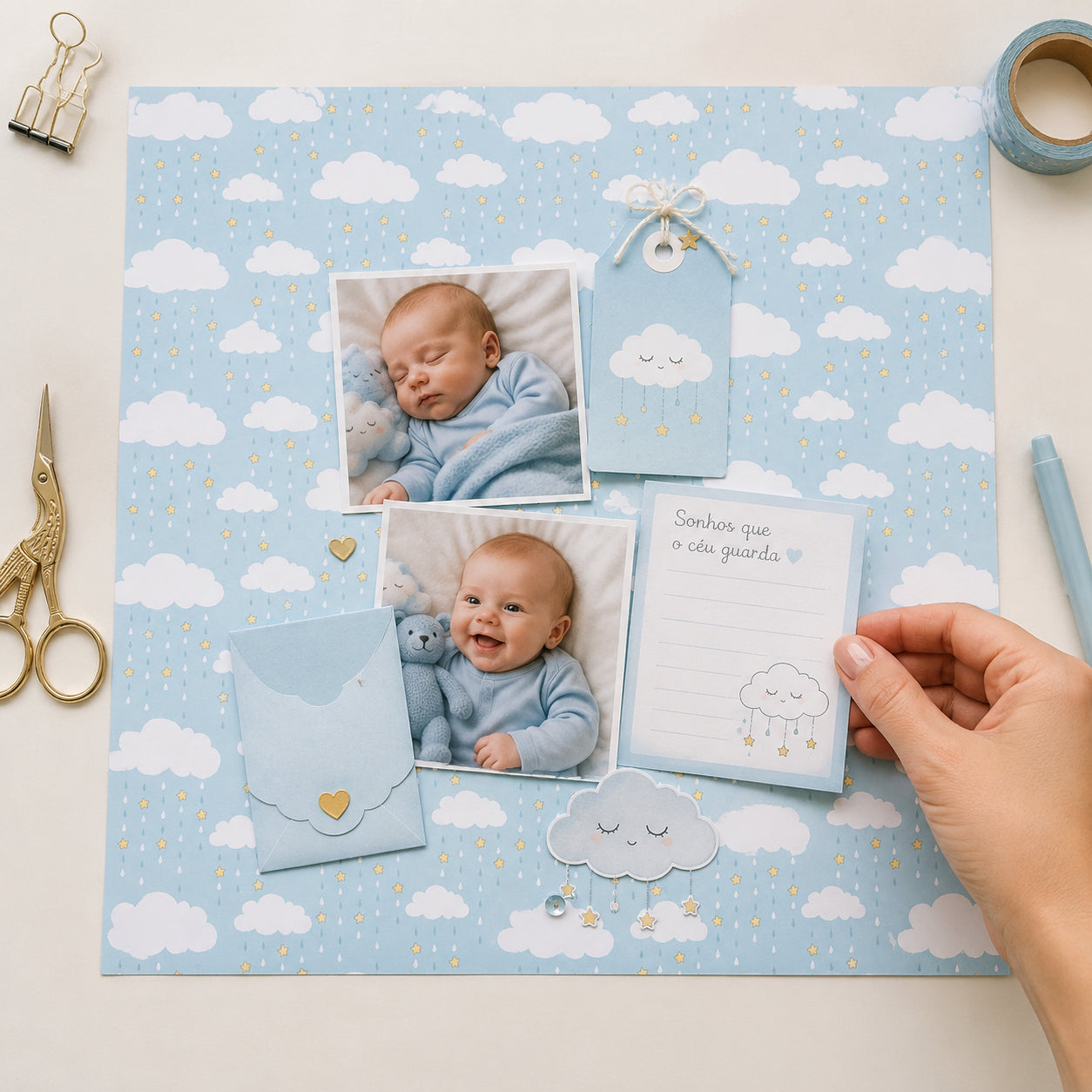 Papel para Scrapbook Estampas Basicas Chuva de Bênçãos Fundo Azul 30,5x30,5cm para Scrapbook e Papelaria Criativa Sbb-113 - Litoarte