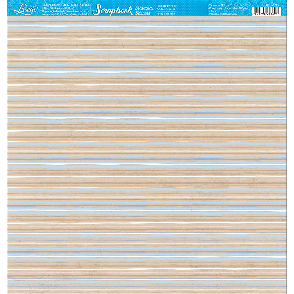 Papel para Scrapbook Estampas Basicas Listras Horizontais Azuis 30,5x30,5cm para Scrapbook e Papelaria Criativa Sbb-131 - Litoarte
