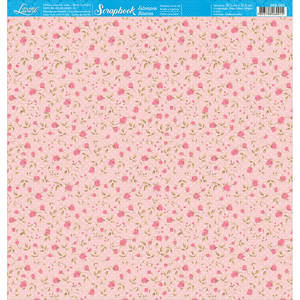 Papel para Scrapbook Estampas Basicas Rosas 30,5x30,5cm para Scrapbook e Papelaria Criativa Sbb-083 - Litoarte