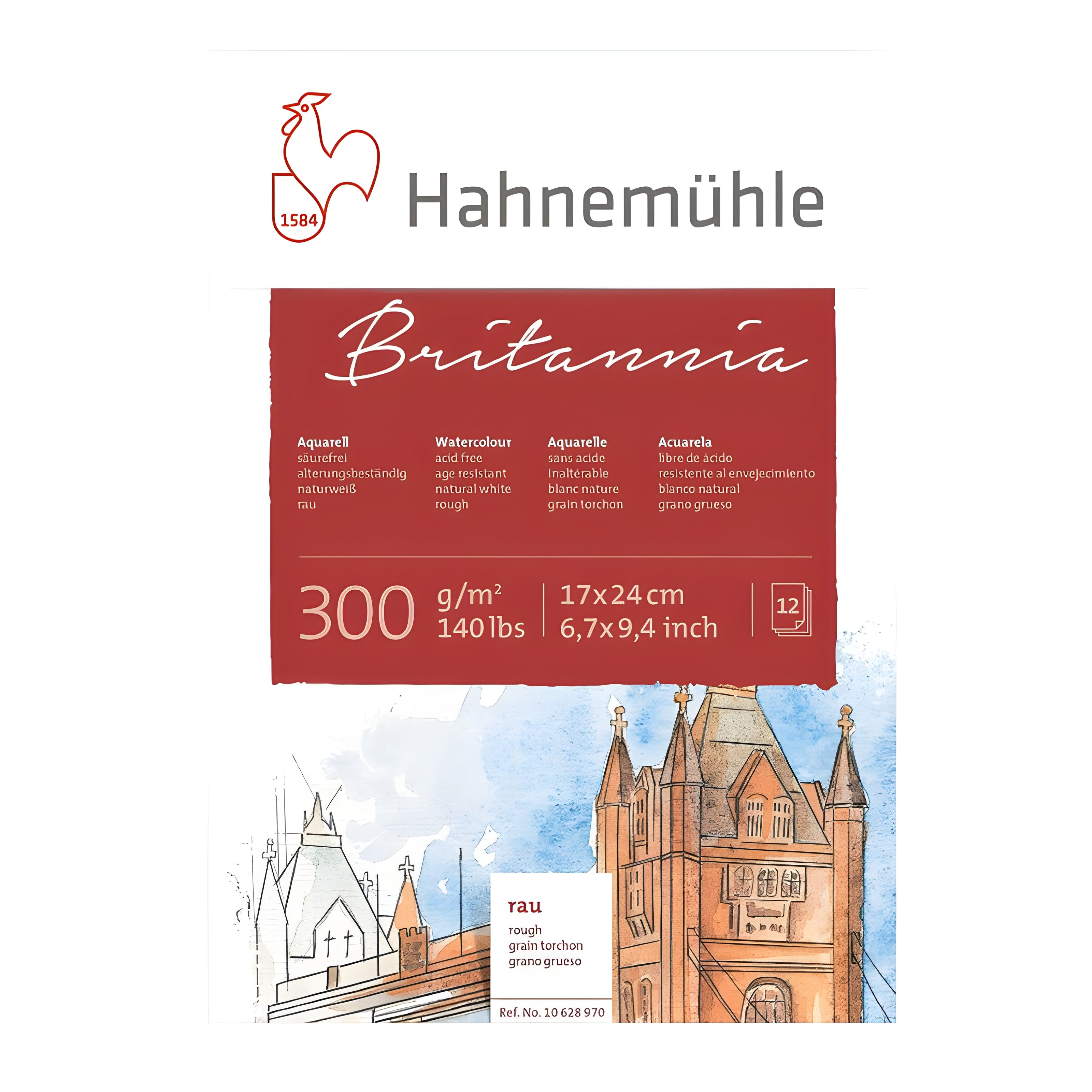 Bloco de Papel para Aquarela Hahnemühle Britannia 300g/m² Textura Rugosa com 12 Folhas