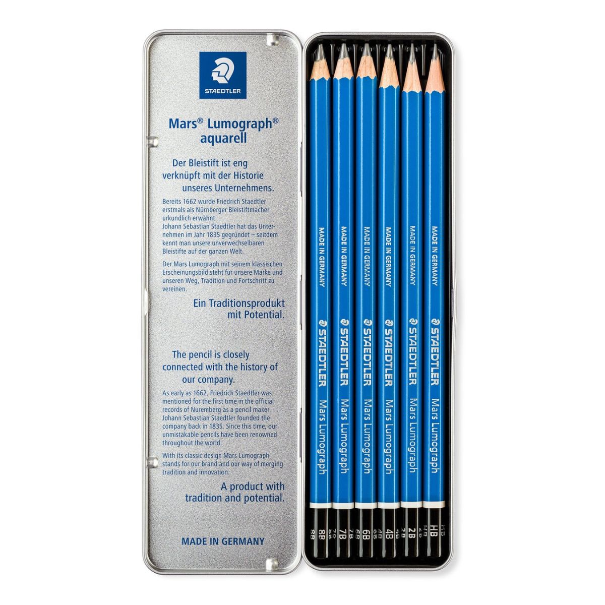 Estojo em Lata de Lápis Grafite Staedtler Mars Lumograph com 6 Unidades