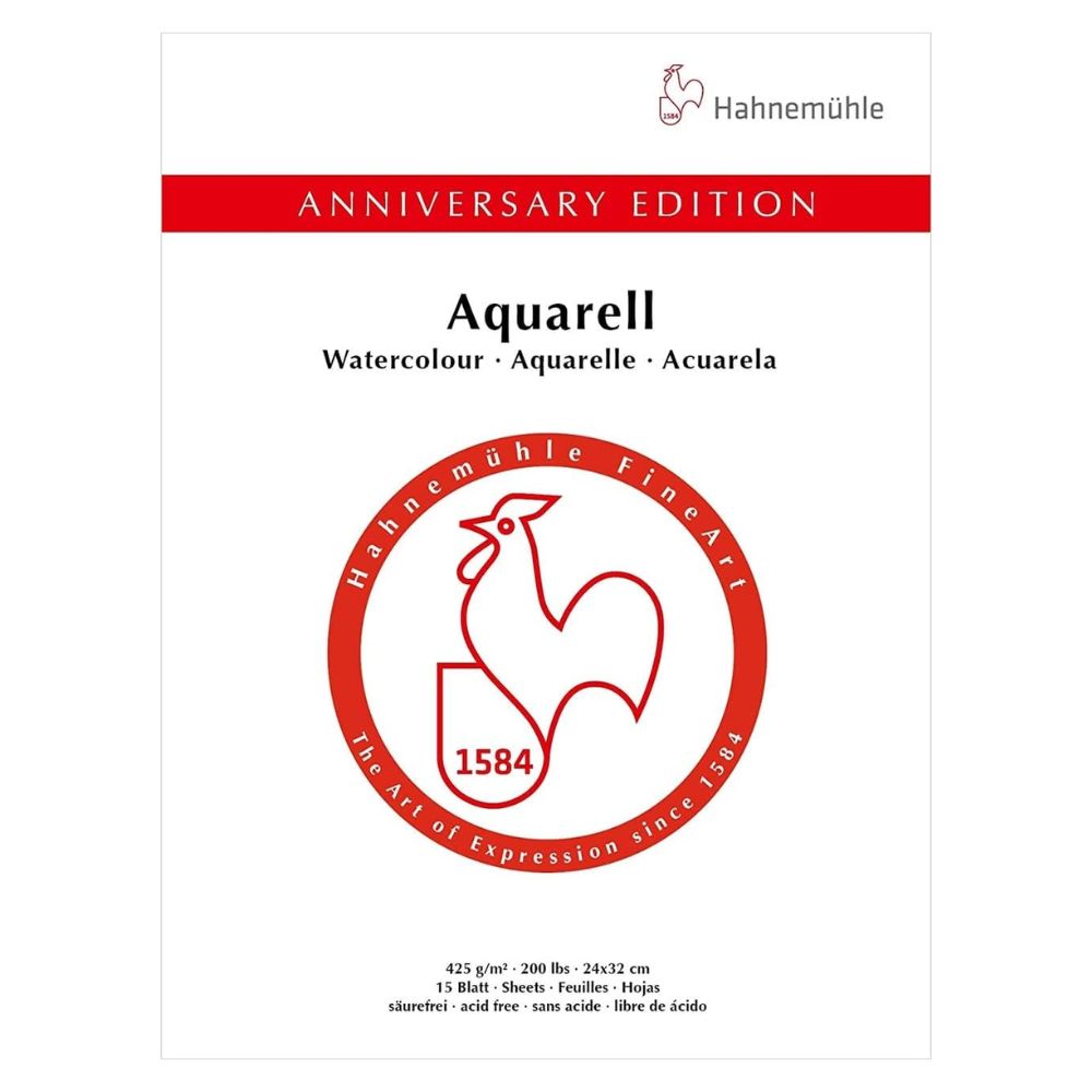 Bloco de Papel para Aquarela Hahnemühle Anniversary Pad 425g/m² 24x32cm com 15 Folhas
