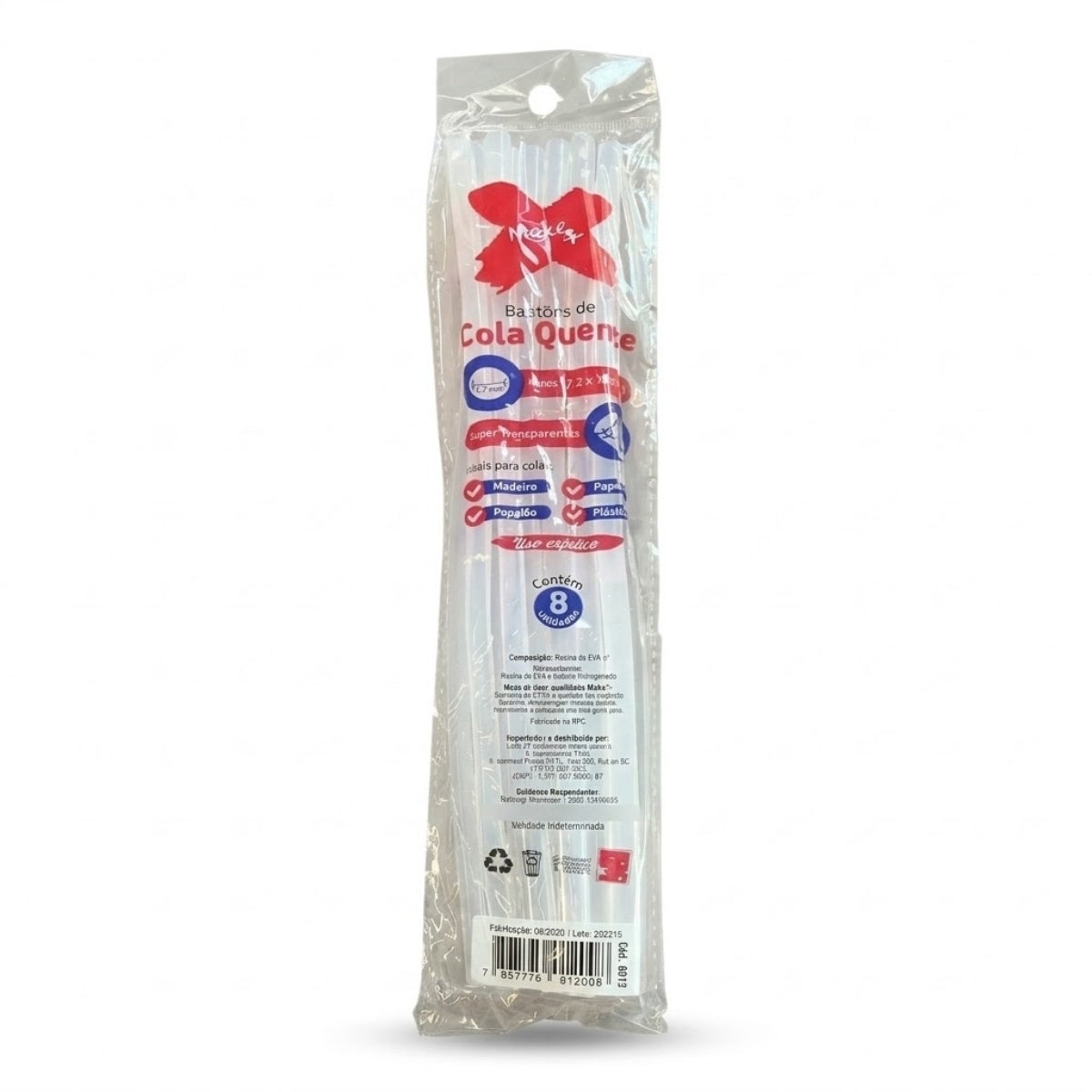 Kit Bastões Cola Quente Fino 0,72x30 Cm com 8 Unidades - Make+