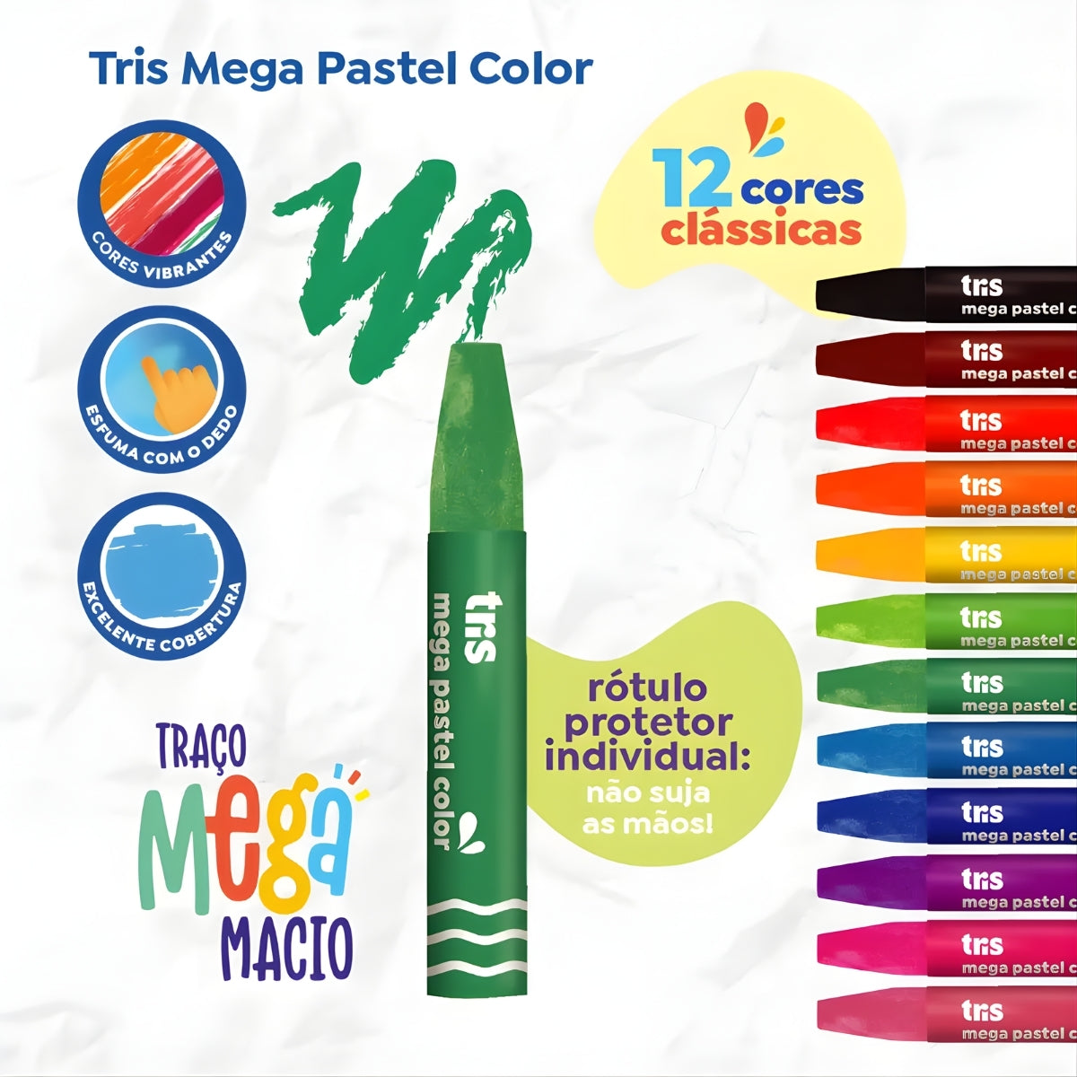 Giz Óleo Pastel com 12 Unidades - Tris