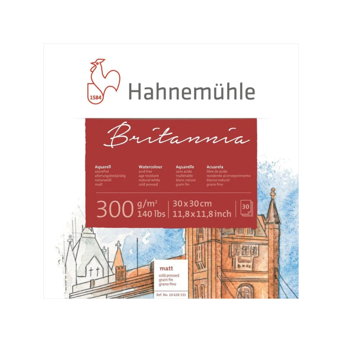 Bloco de Papel para Aquarela Hahnemühle Quattro Britannia 300g/m² 40x40cm Textura Fina com 30 Folhas