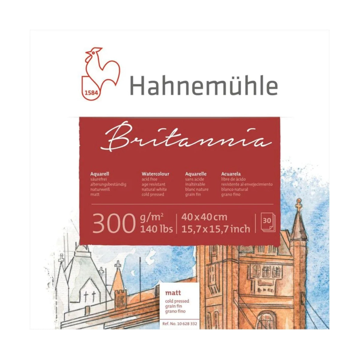 Bloco de Papel para Aquarela Hahnemühle Quattro Britannia 300g/m² 40x40cm Textura Fina com 30 Folhas