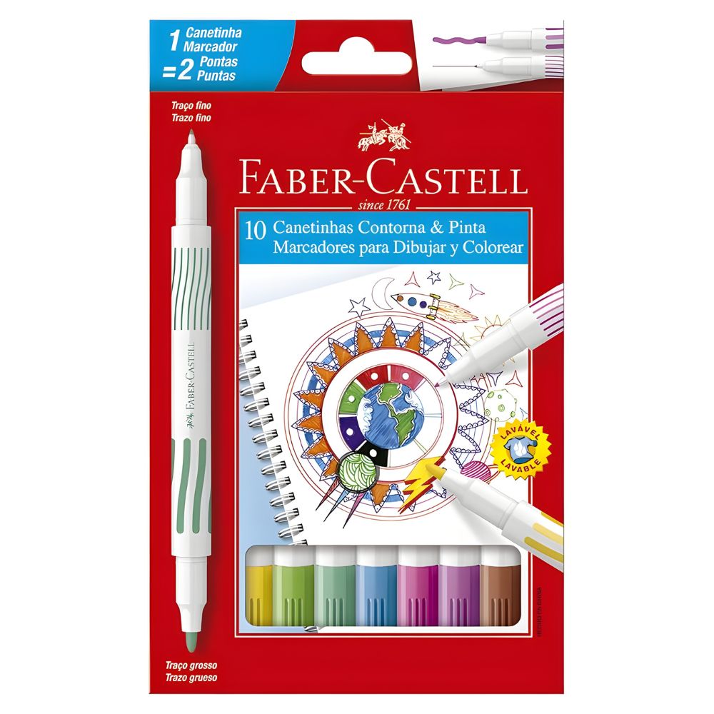 Canetinhas Ponta Dupla com 10 Cores - Faber-castell 15.0110Duo