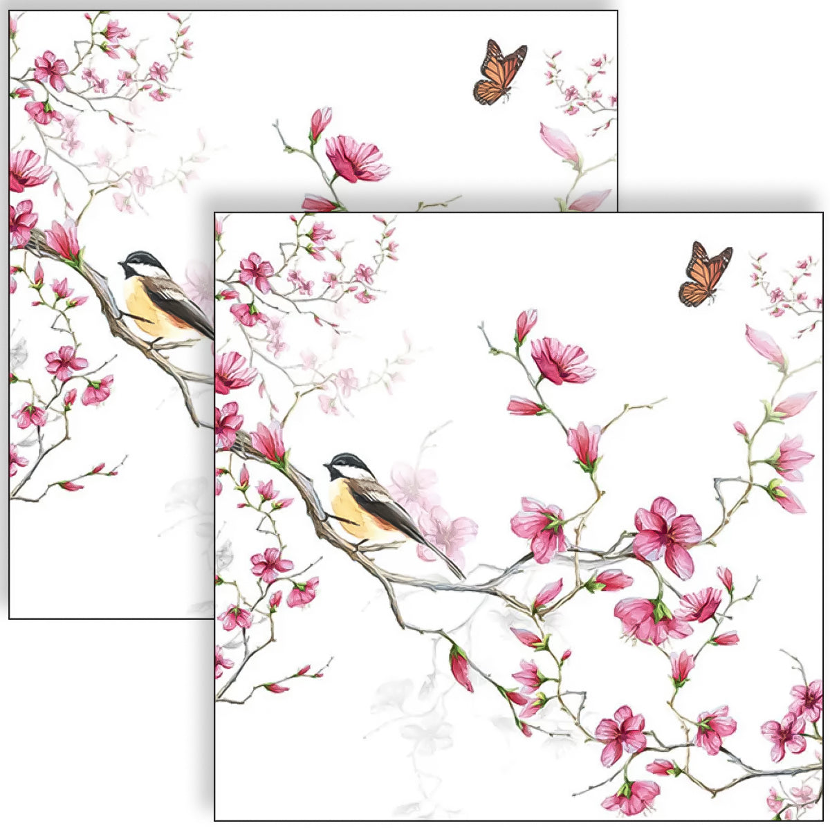 Guardanapo Para Decoupage Ambiente 33X33Cm Com 2 Unidades - Pássaro e Flor Branco