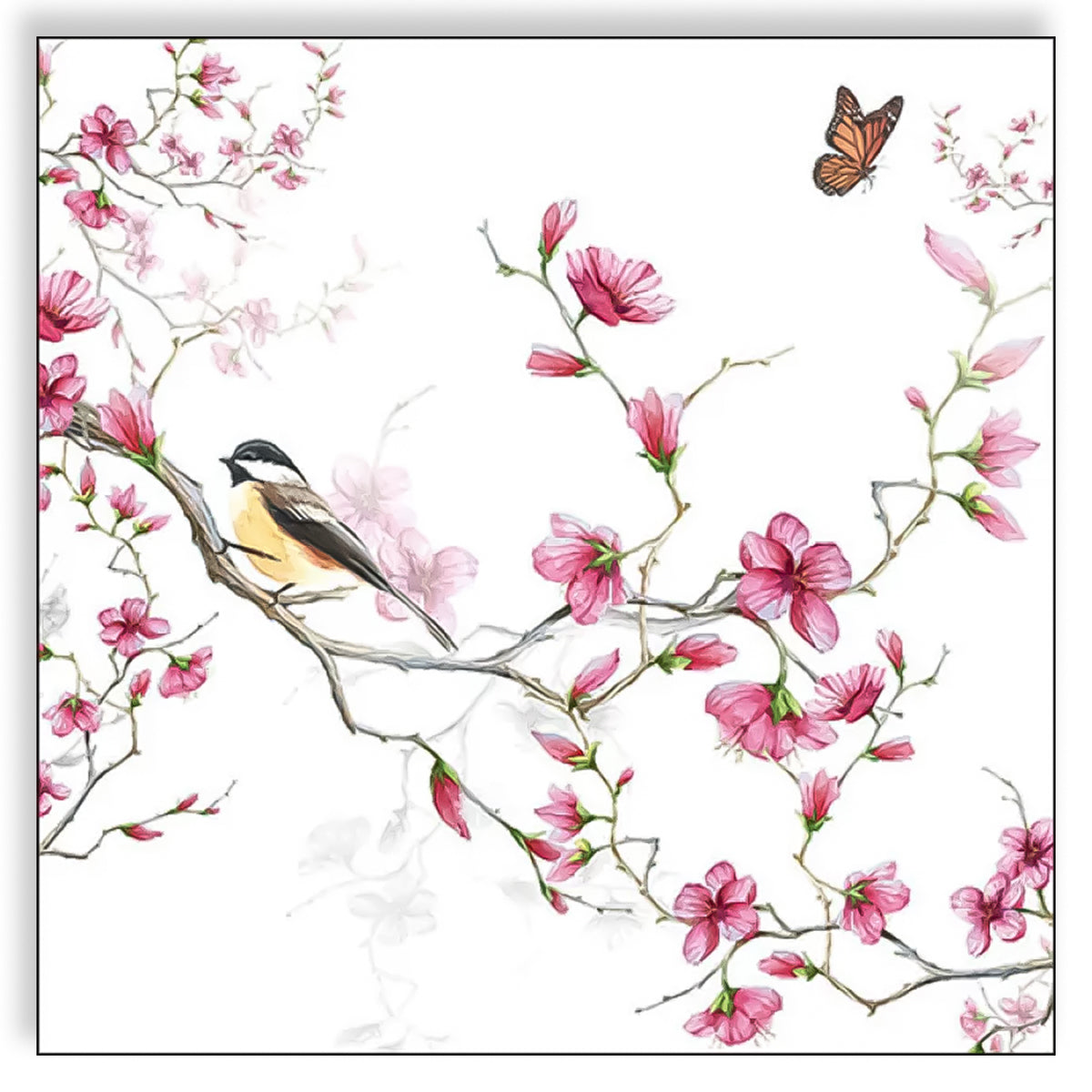 Guardanapo Para Decoupage Ambiente 33X33Cm Com 2 Unidades - Pássaro e Flor Branco