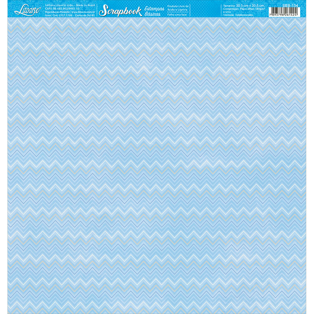 Papel para Scrapbook Estampas Basicas Chevron Azul 30,5x30,5cm para Scrapbook e Papelaria Criativa Sbb-134 - Litoarte