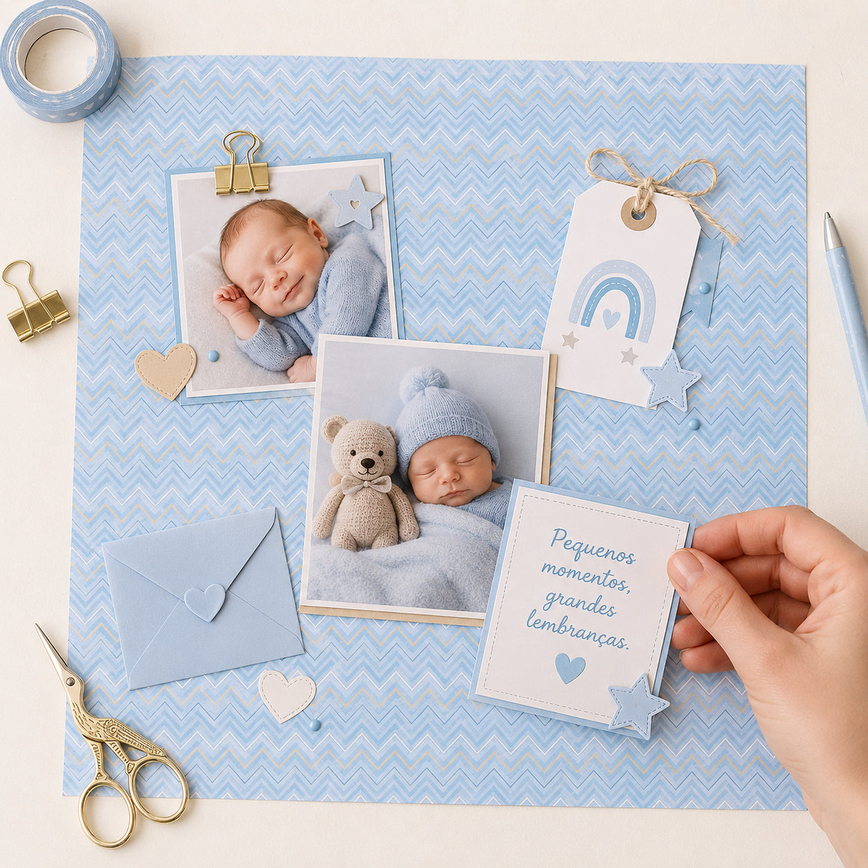 Papel para Scrapbook Estampas Basicas Chevron Azul 30,5x30,5cm para Scrapbook e Papelaria Criativa Sbb-134 - Litoarte