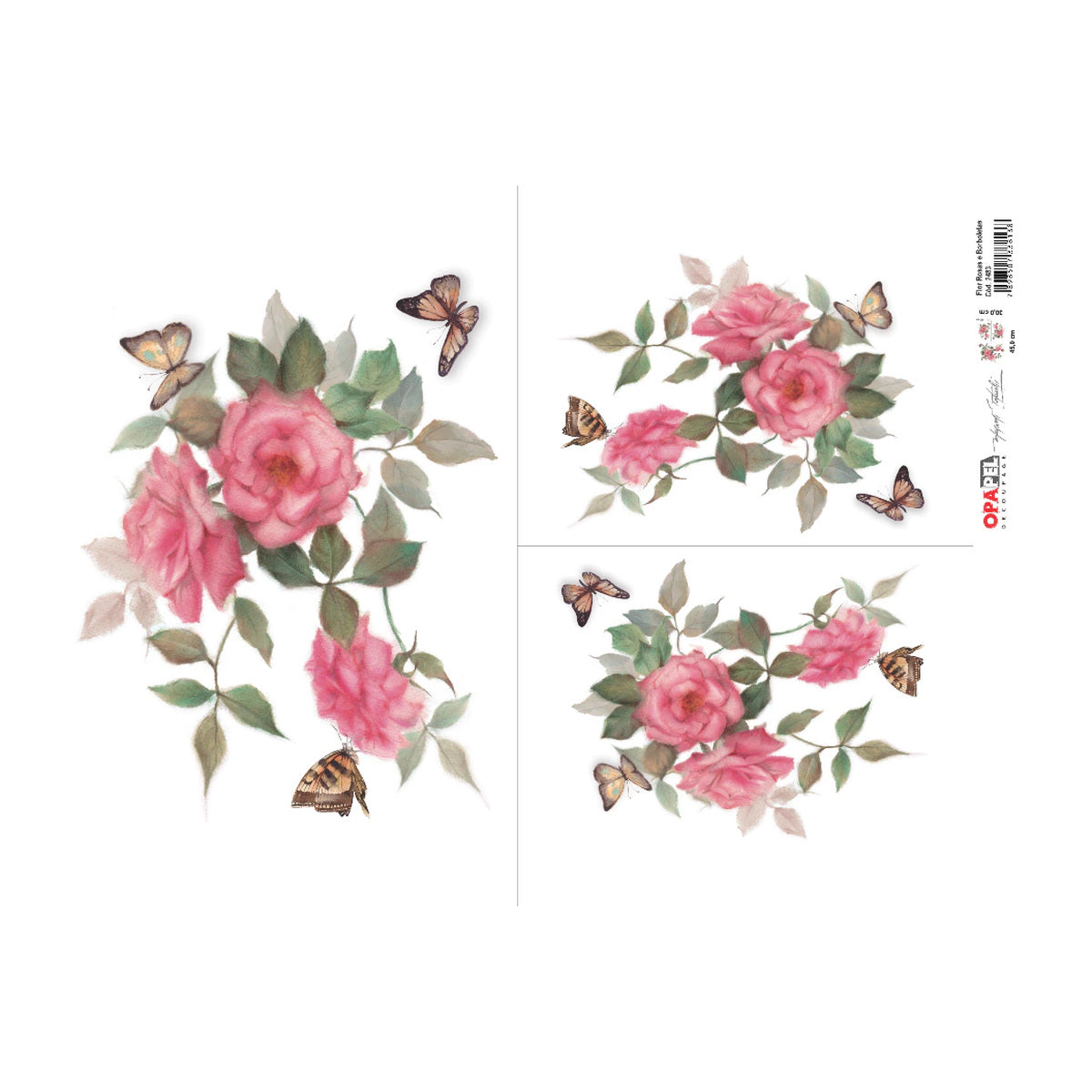 Papel de Seda Opapel Flor Rosas Borboleta 30x45cm para Decoupage e Artesanato 2483 - Opa