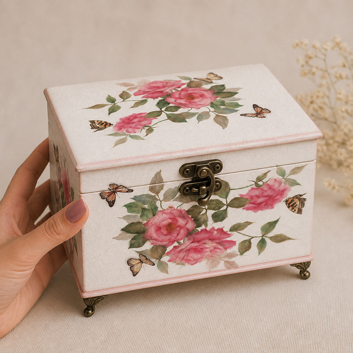 Papel de Seda Opapel Flor Rosas Borboleta 30x45cm para Decoupage e Artesanato 2483 - Opa