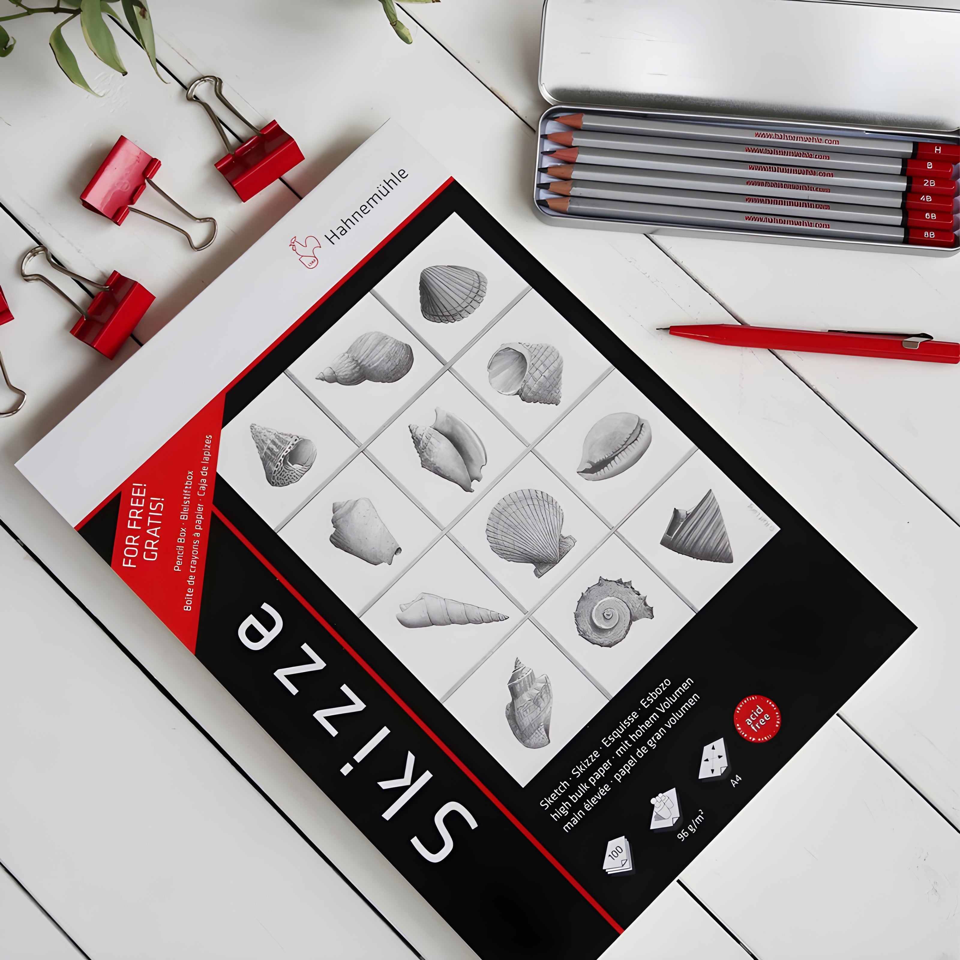 Bloco de Desenho Skizze A3 96g com 100 Folhas + Estojo com 6 Lápis Hahnemühle