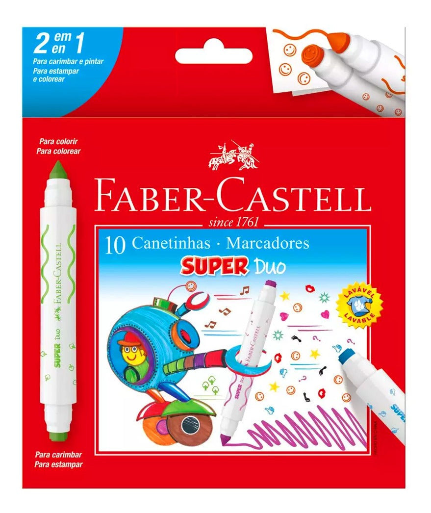 Estojo Canetinhas 2 Pontas Super Duo 10 Cores - Faber-castell Duo150610