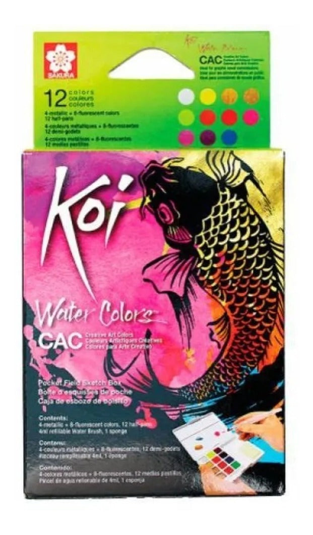 Estojo Aquarela em Pastilha Koi Water Colors com 12 Unidades Xncw-12mh - Sakura