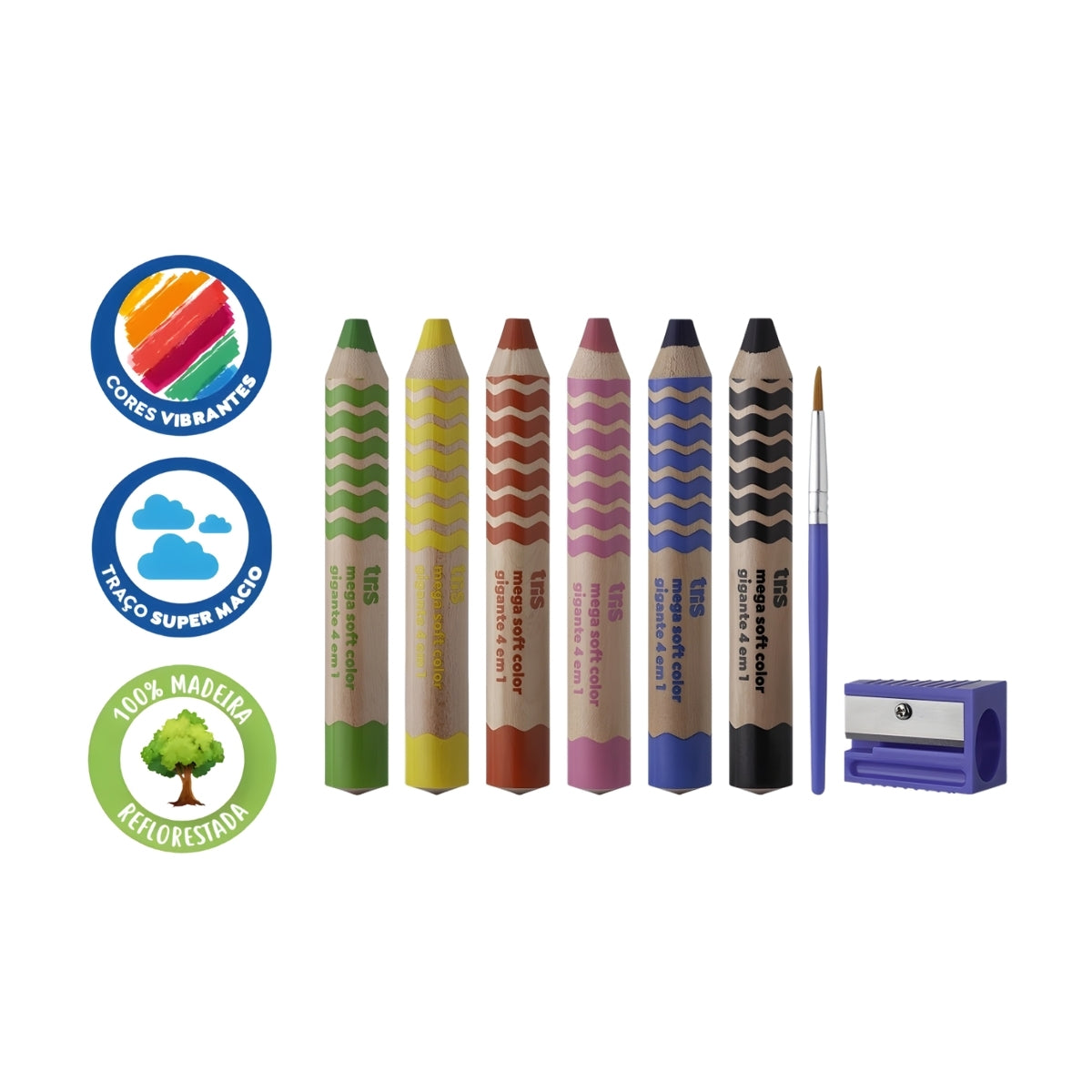 Estojo Lápis de Cor Mega Soft Color Jumbo com 8 Peças - Tris