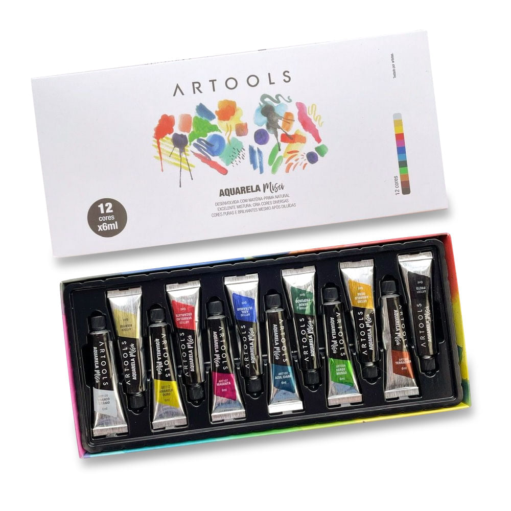 Estojo Tinta Aquarela Misci Bisnaga 6ml com 12 Cores Artools 610610  