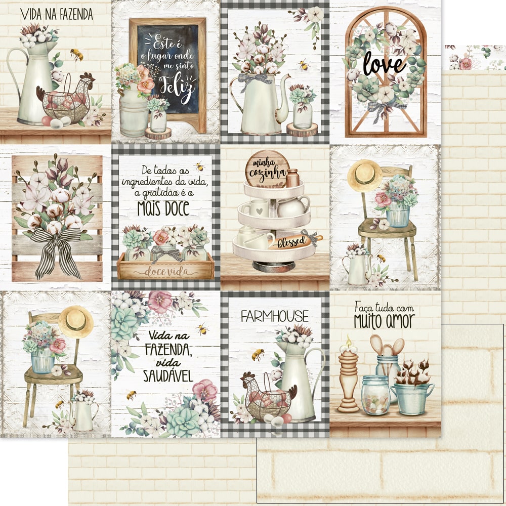 Papel para Scrapbook Dupla Face Coleção Country 30,5x30,5cm para Scrapbook e Papelaria Criativa Sd-1182 - Litoarte