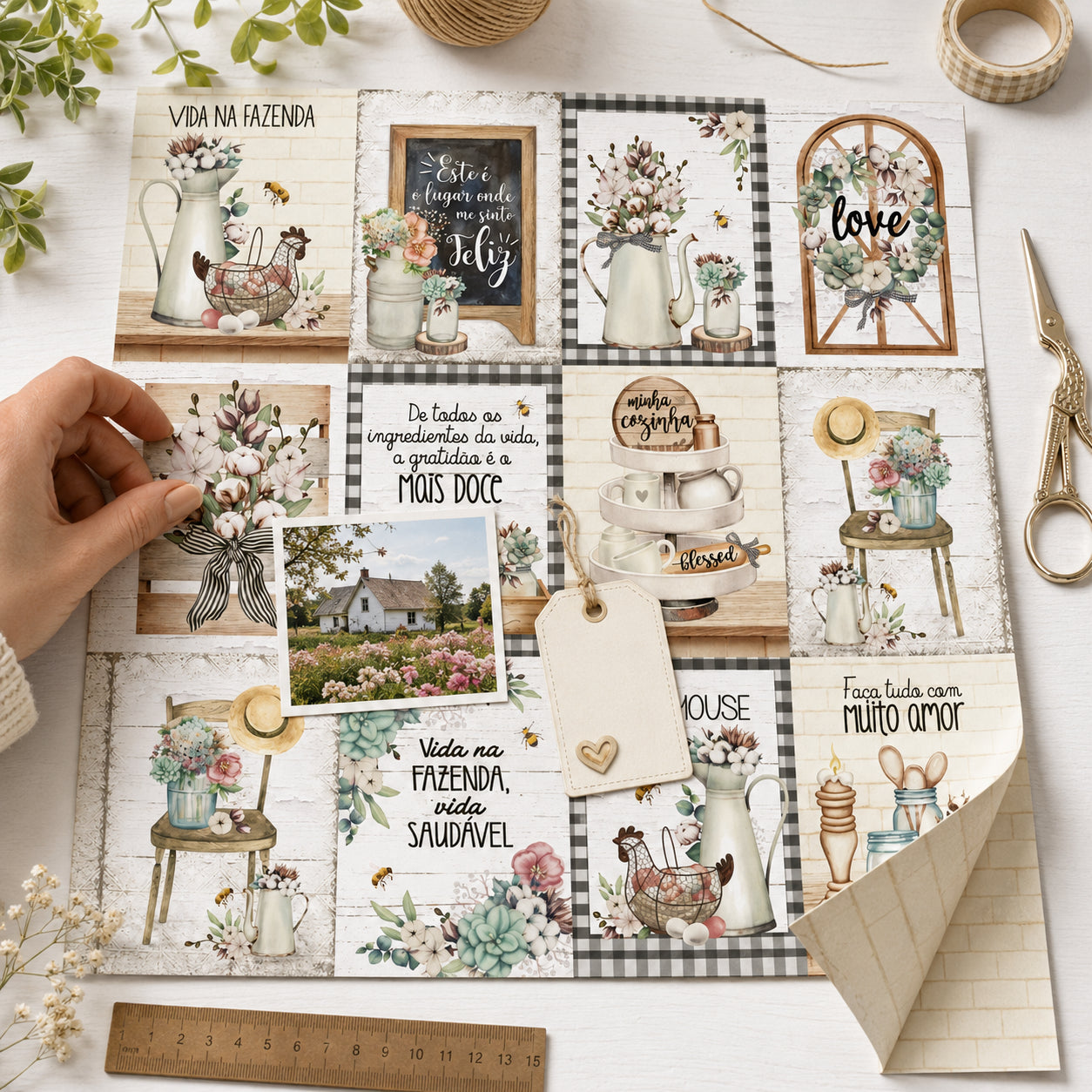 Papel para Scrapbook Dupla Face Coleção Country 30,5x30,5cm para Scrapbook e Papelaria Criativa Sd-1182 - Litoarte