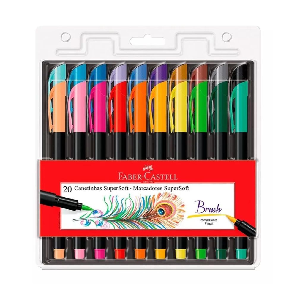 Estojo Caneta Brush Pen Supersoft 20 Cores - Faber-castell 15.0720Soft