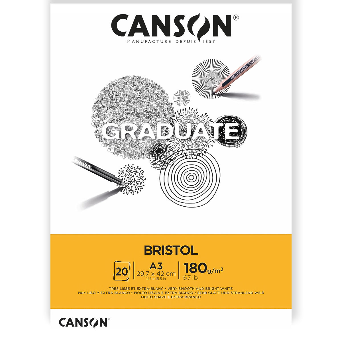 Bloco Canson Graduate Bristol 180 g/m² 20 Folhas