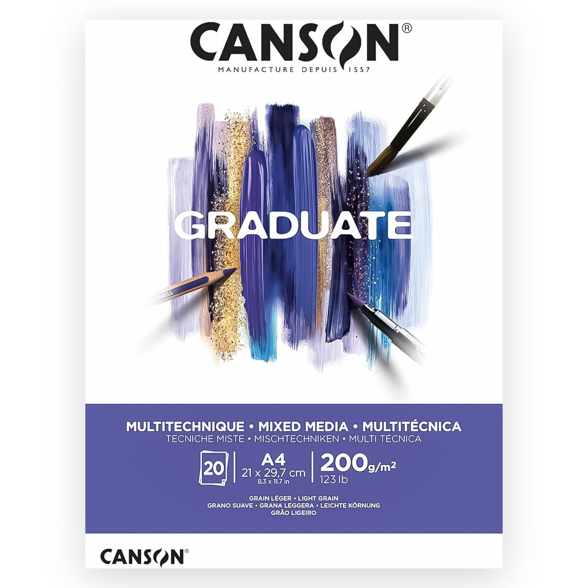 Bloco Canson Graduate Multi Técnica 200 g/m² 20 Folhas Branco