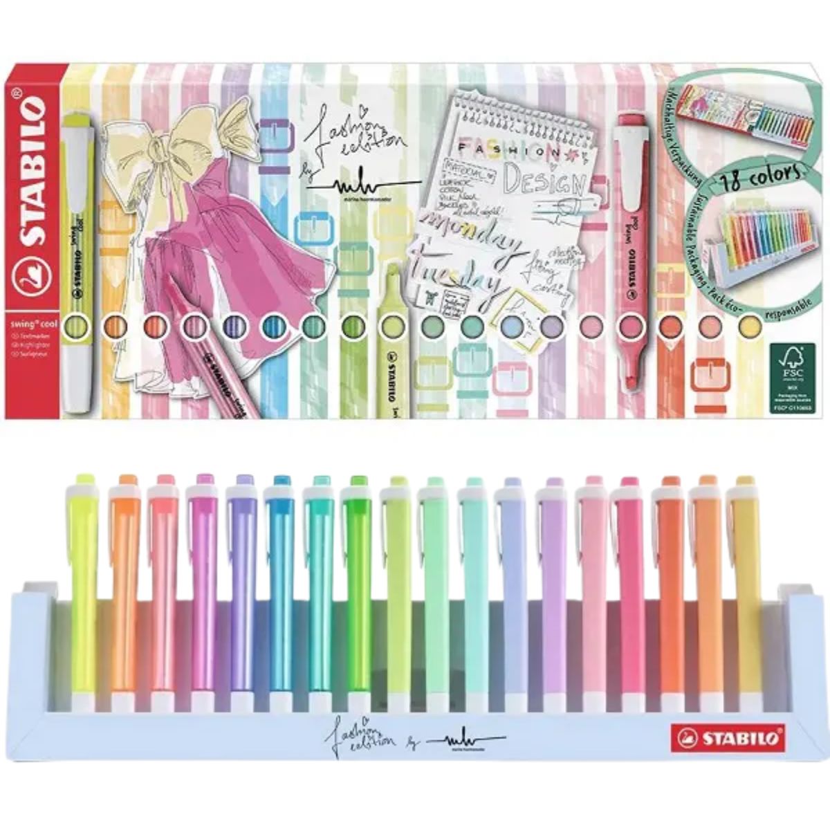 Marca-textos Swing Cool 1-4mm 18 Cores para Grifar e Lettering - Stabilo