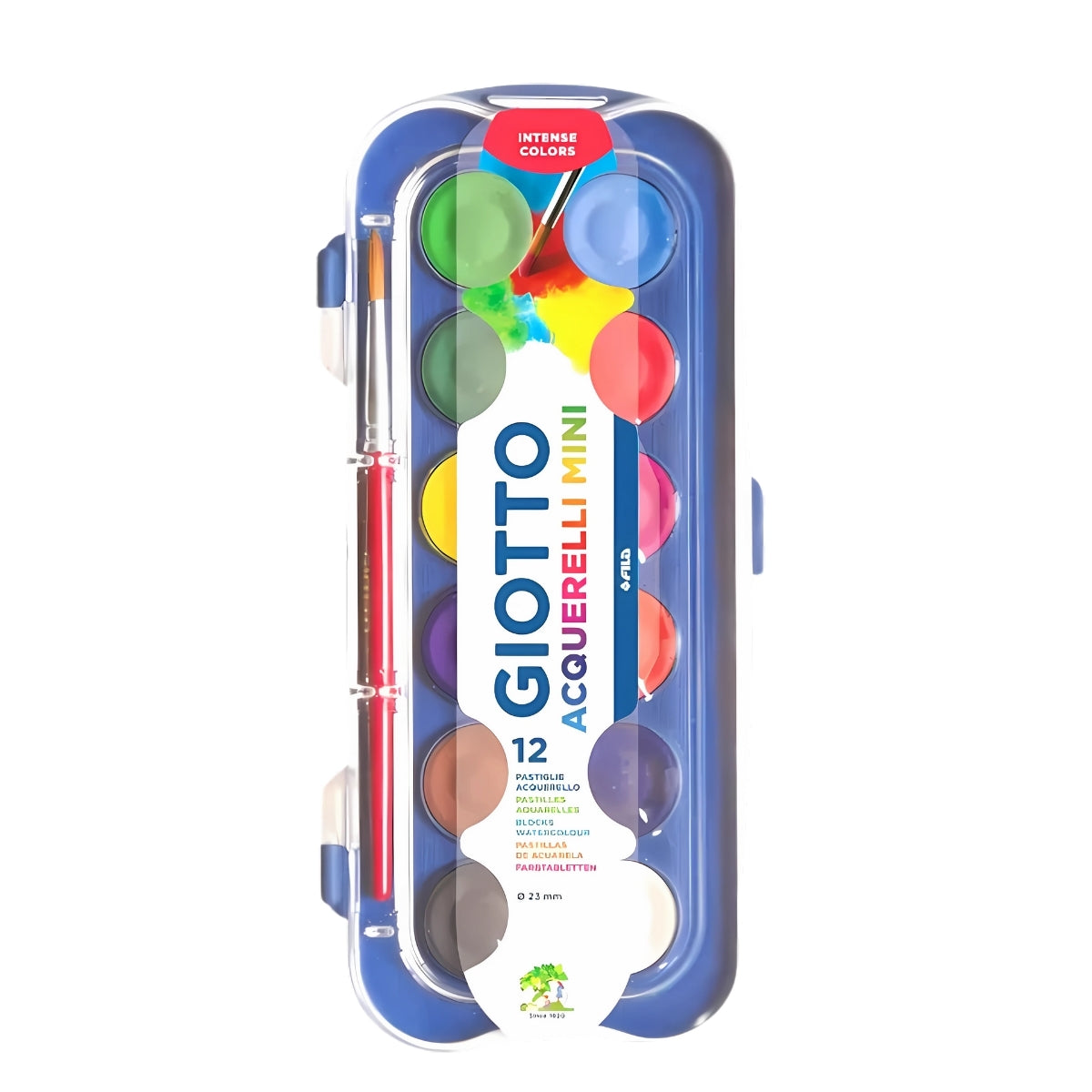 Estojo de Tinta Aquarela em Pastilha Mini Giotto 12 Cores 23mm com Pincel 352300